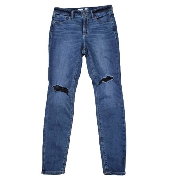 Old Navy Sz 4 Rockstar Super Skinny High Rise Medium Wash Distressed Denim Jeans - Picture 1 of 6